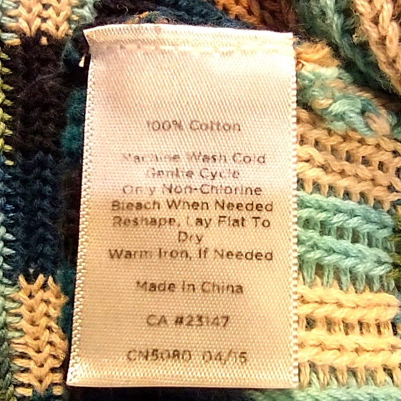 Talbots Cotton Geometric Stripe Block Open Front Cardigan Blue - Picture 7 of 9